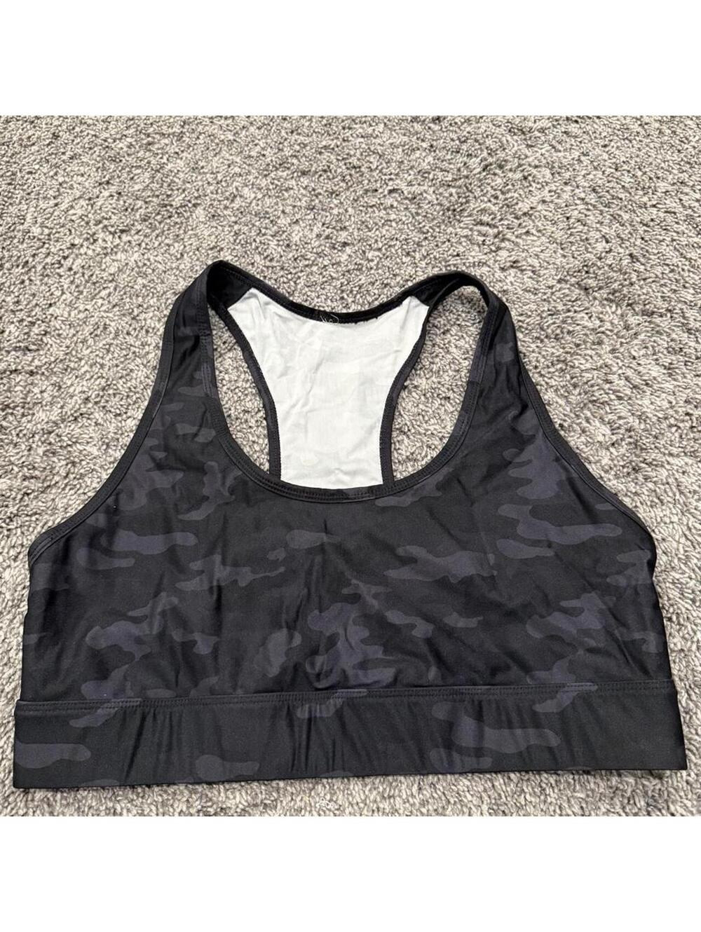 Fabletics Black Camo Racerback Sports Bra